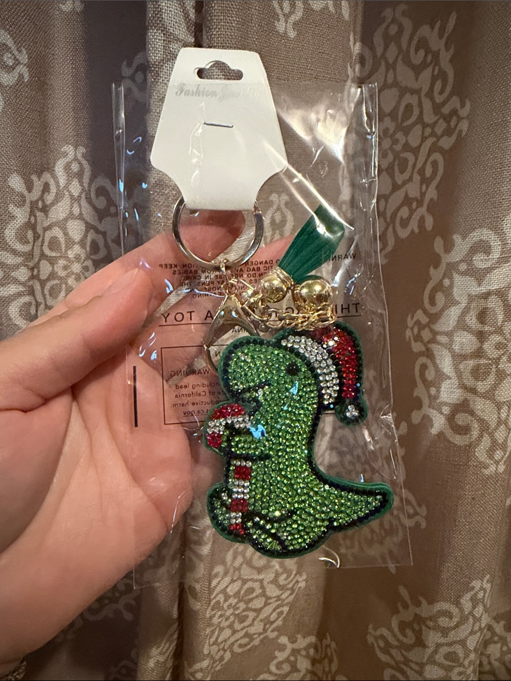 Green Crystal Christmas Dinosaur Keychain/ Bag charm NWT